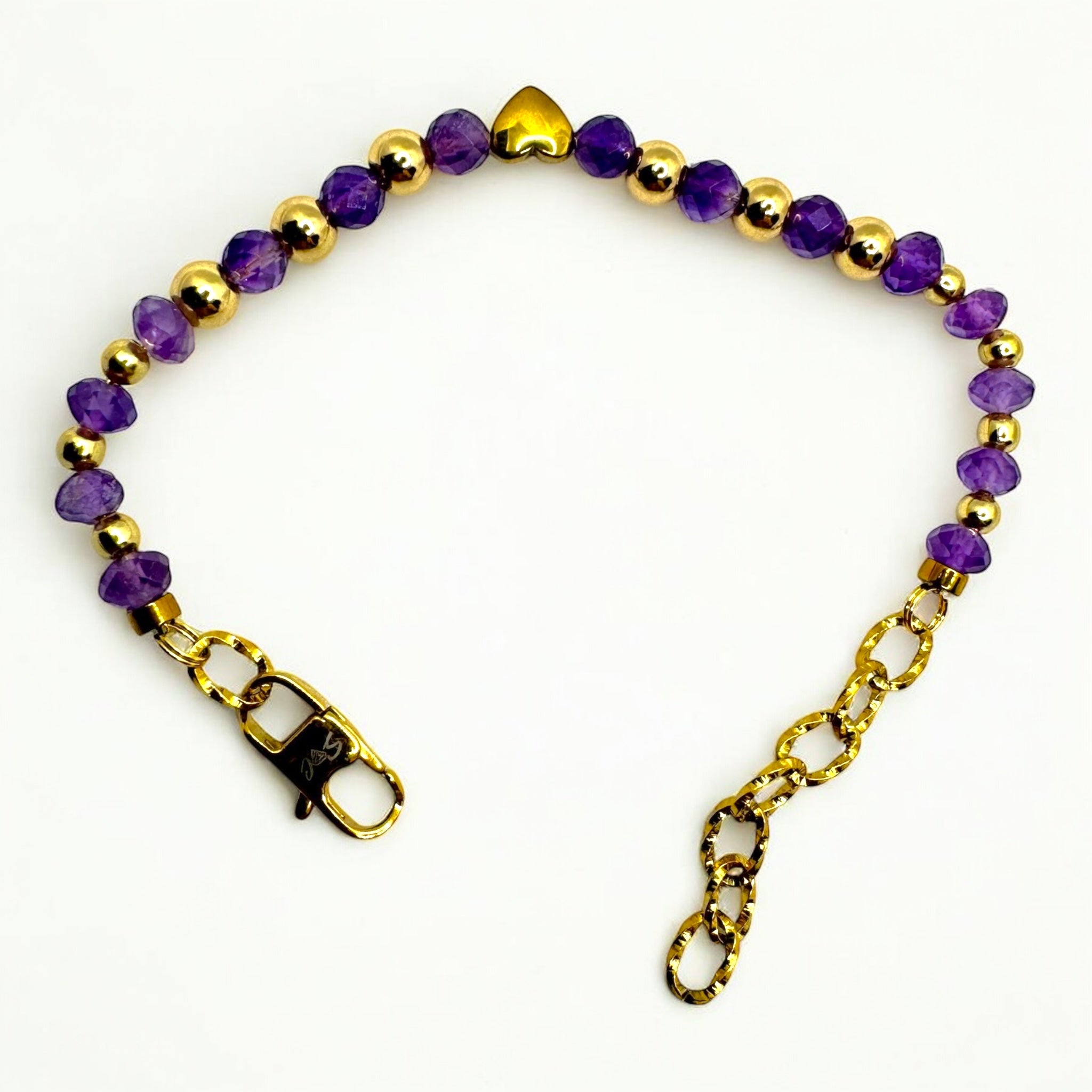 Bracciale Ametista Sfaccettata con cuore dorato Sharifa Crystals